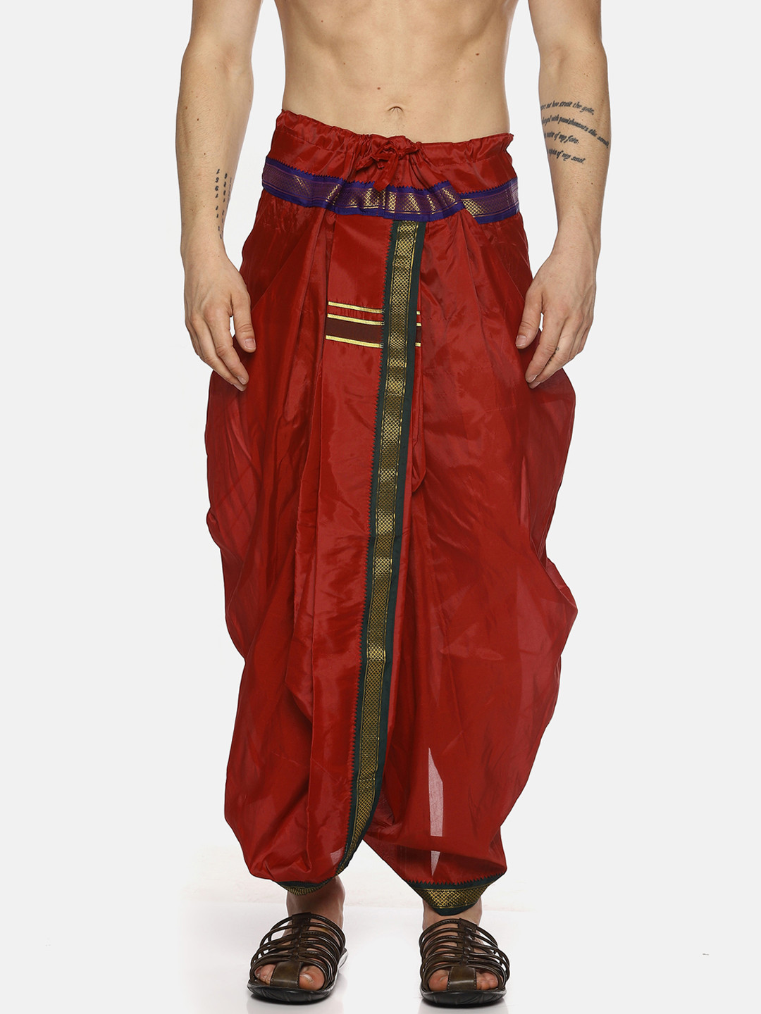 Sethukrishna Men Maroon Solid Readymade Dhoti Pants