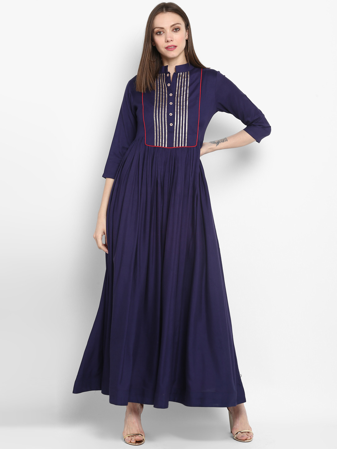MBE Women Navy Blue Maxi Dress
