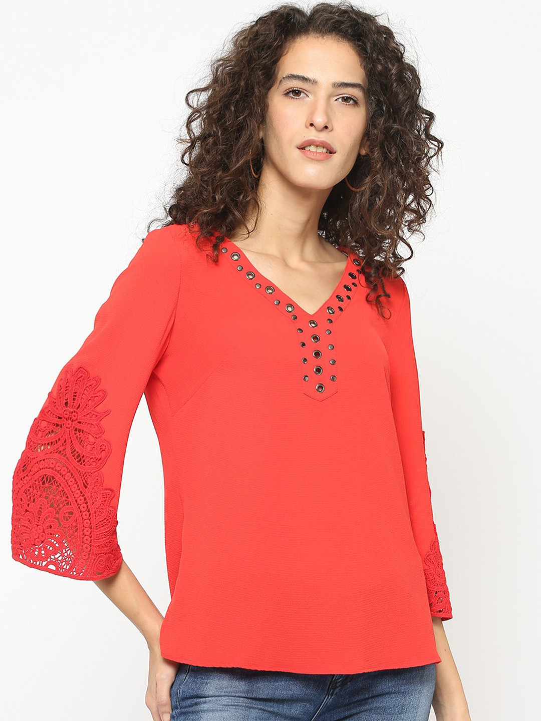 Gipsy Women Red Self Design A-Line Top