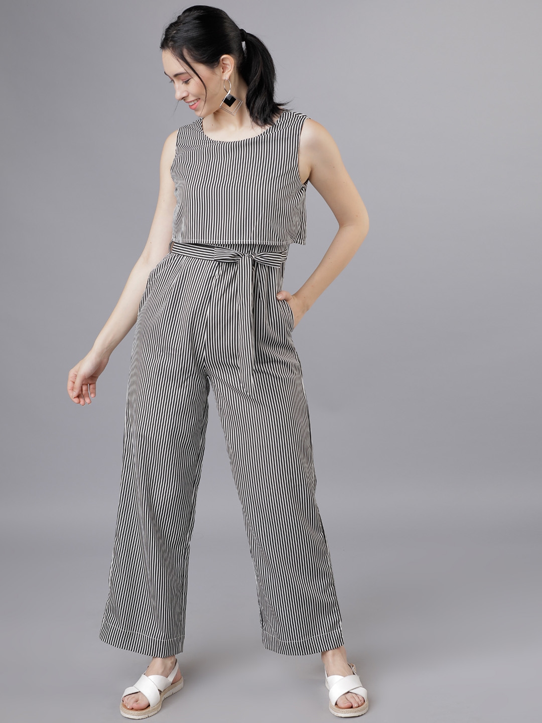 Striped hotsell jumpsuit myntra