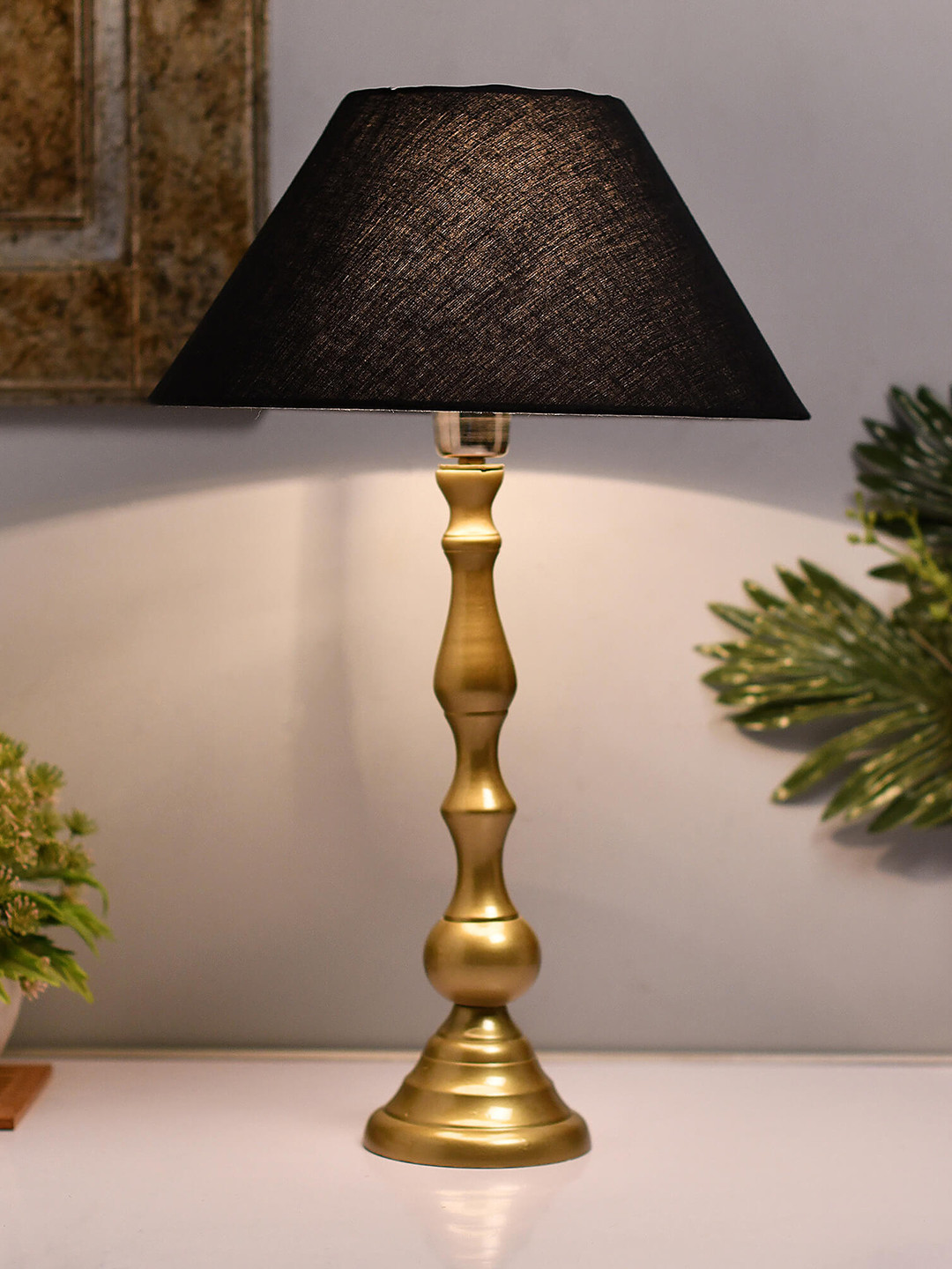 Homesake Gold-Toned & Navy Blue Solid Handcrafted Bedside Standard Lamp
