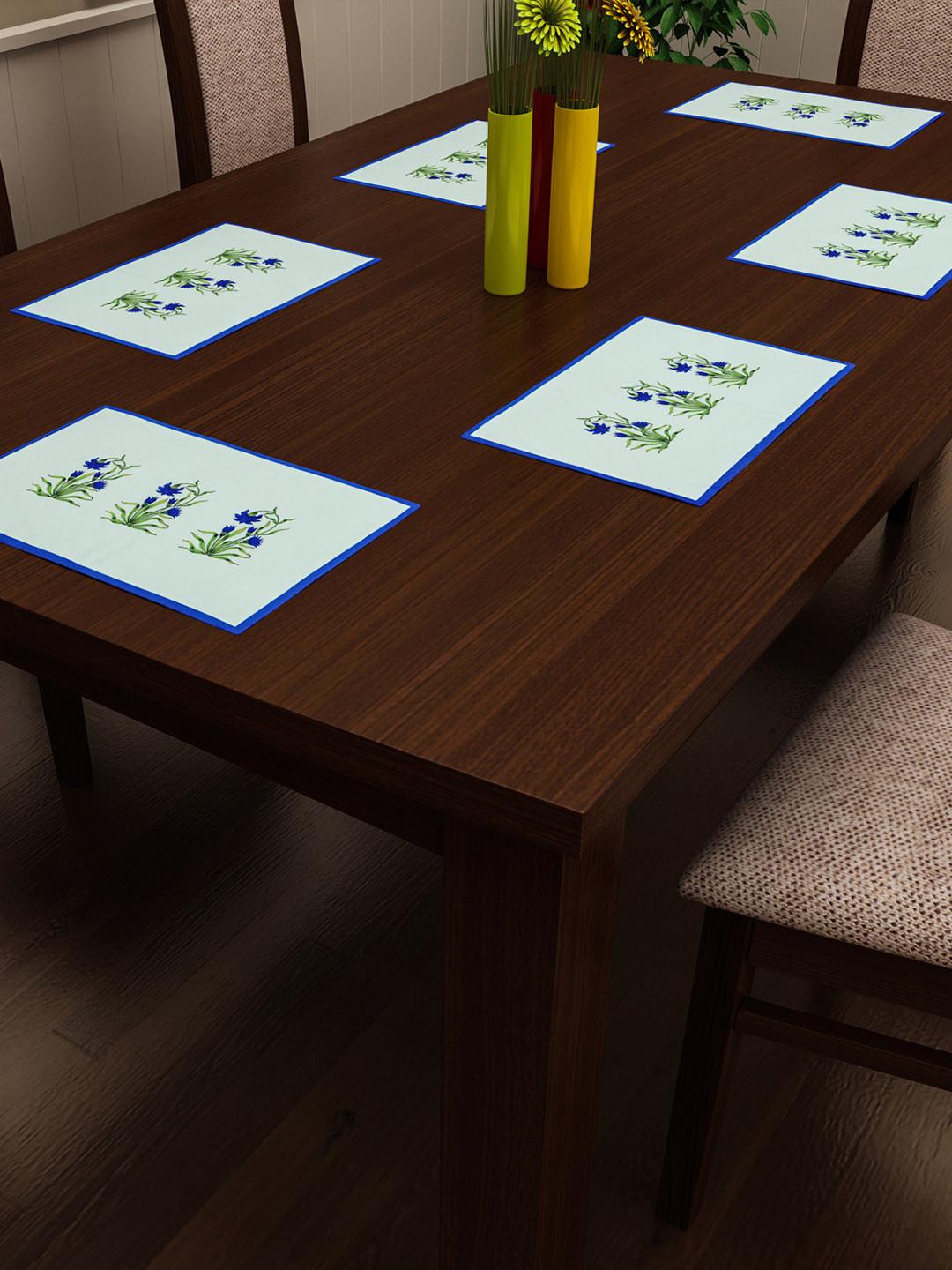 SEJ by Nisha Gupta Set of 6 Blue & Green Printed Table Placemats