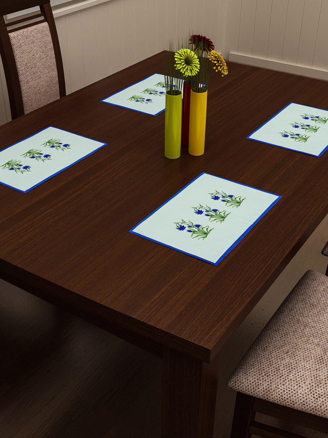 SEJ by Nisha Gupta Set of 4 Blue & Green Printed Table Placemats