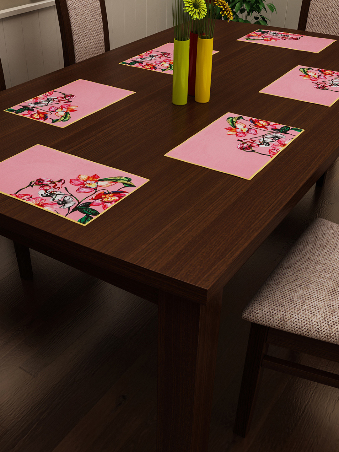 SEJ by Nisha Gupta Set of 6 Pink Printed Table Placemats