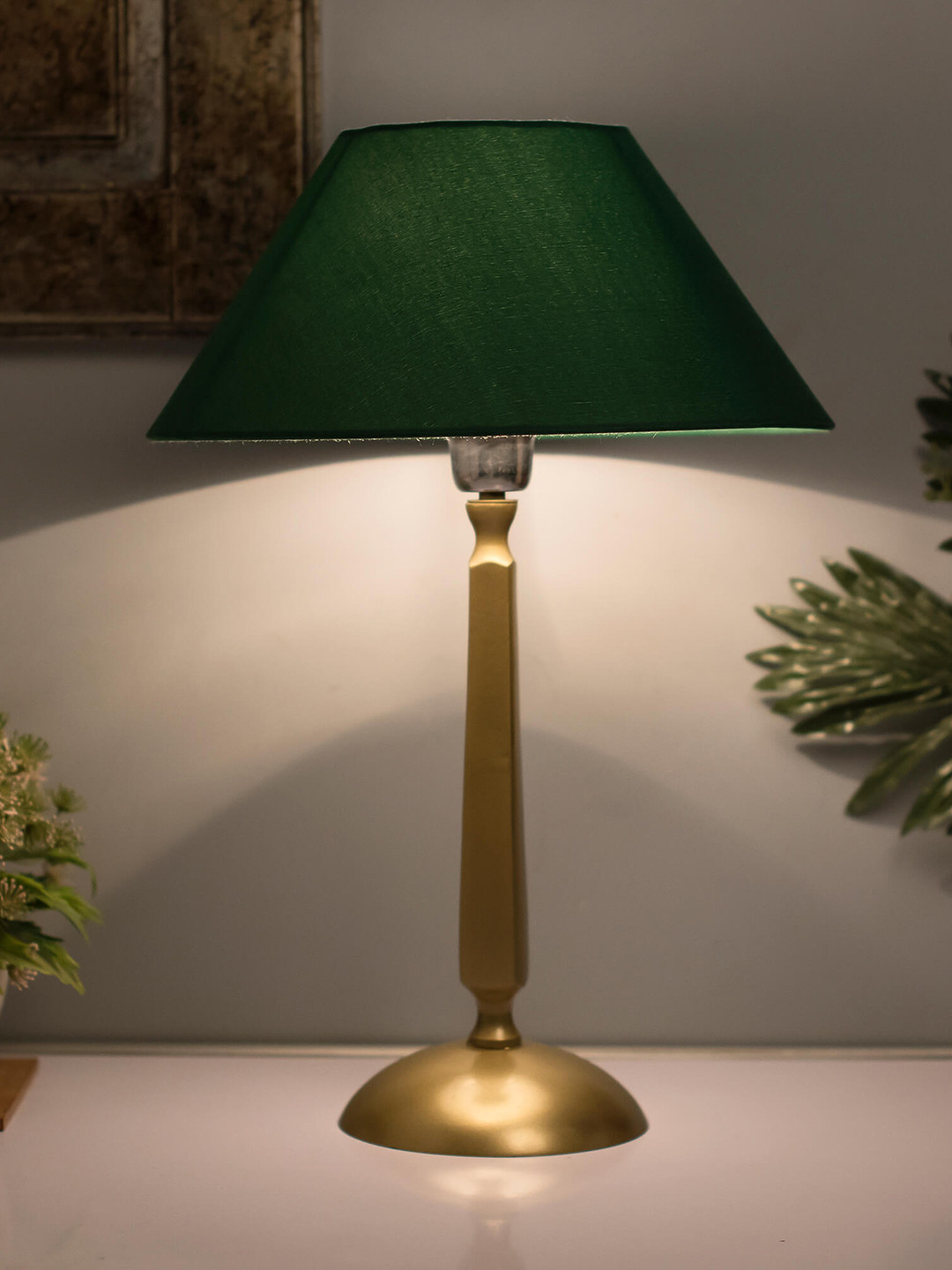 Homesake Gold-Toned & Green Solid Handcrafted Classic Cubist Table Lamp