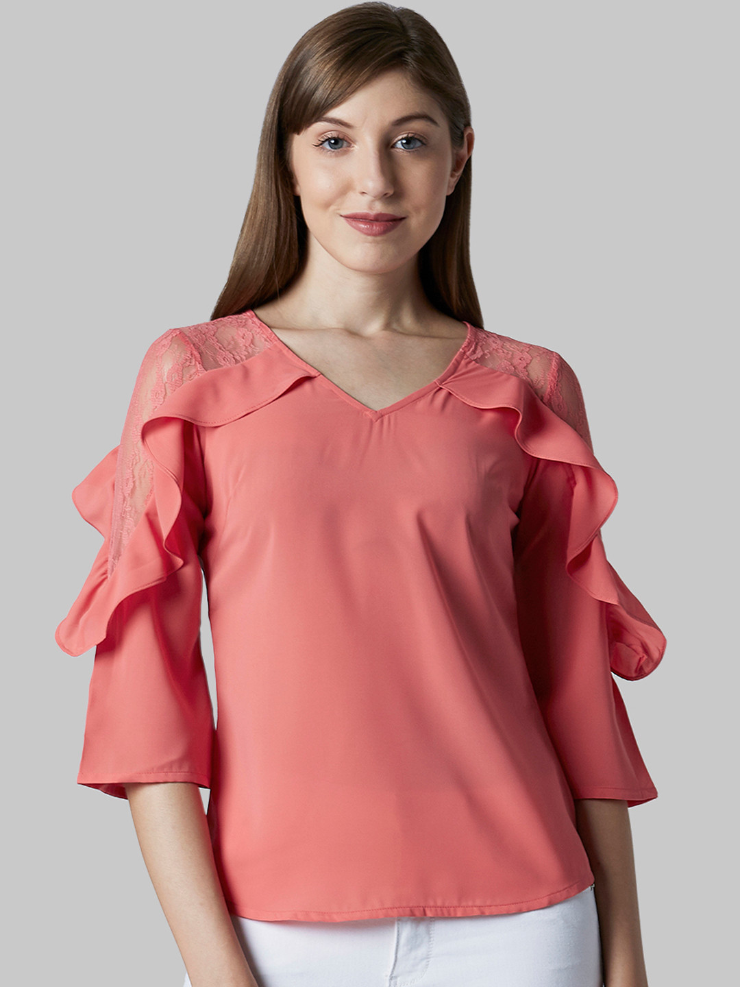 Park Avenue Women Coral Solid A-Line Top