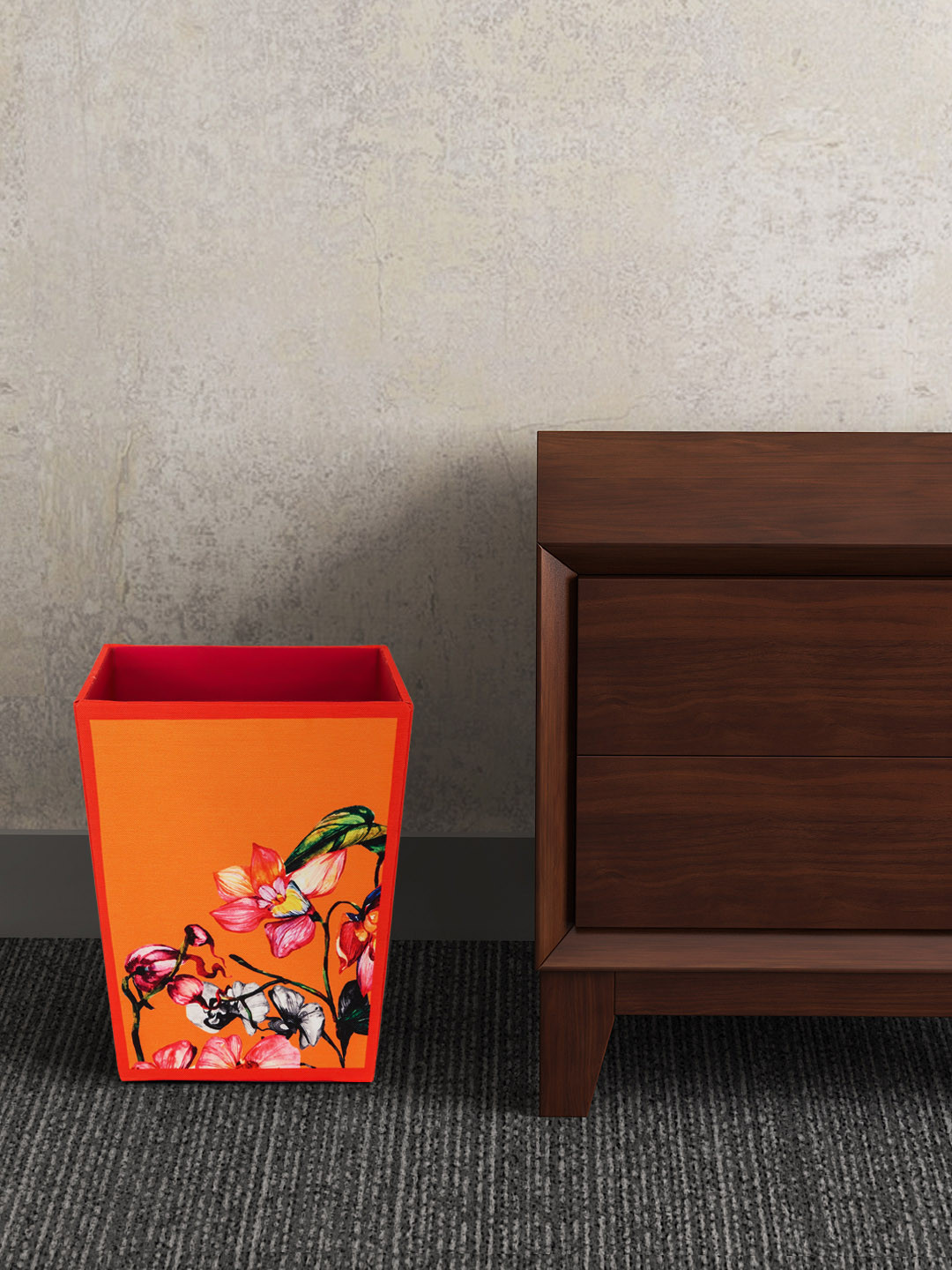 SEJ by Nisha Gupta Orange & Pink Printed Wooden Open Dry Bin