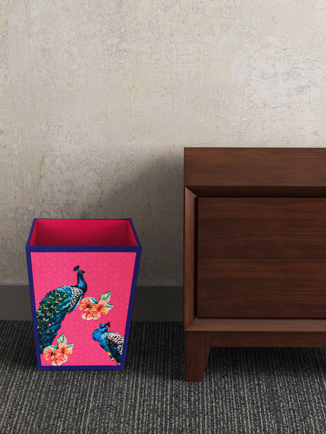 SEJ by Nisha Gupta Pink & Blue Printed Wooden Open Dry Bin