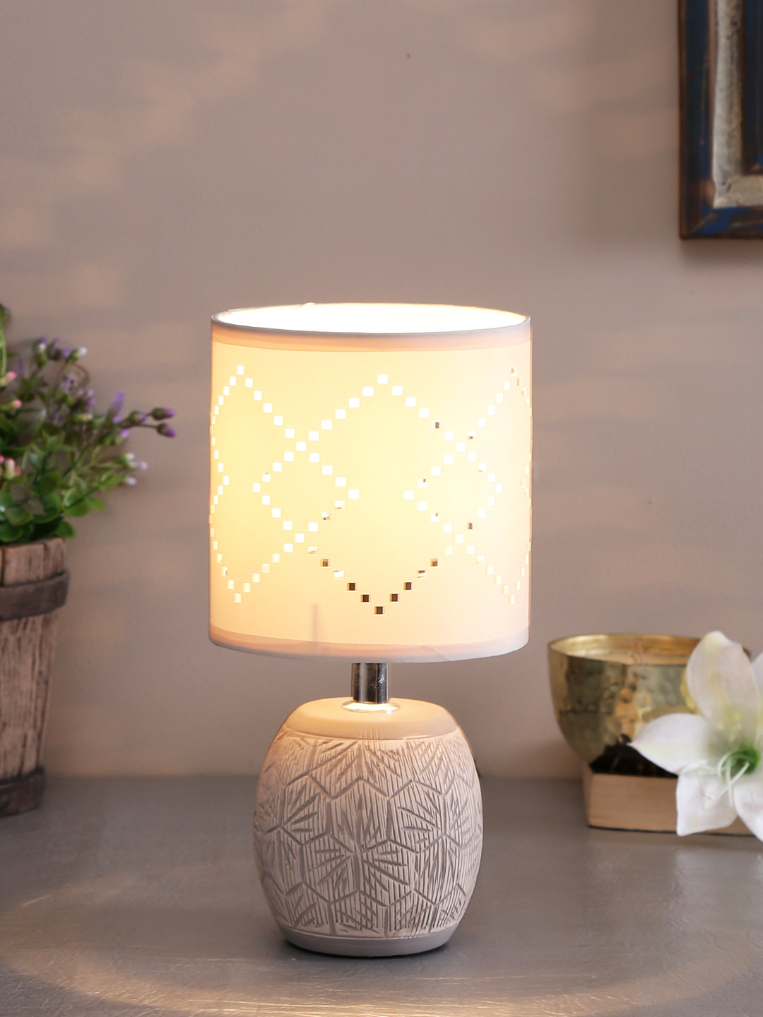 TAYHAA Beige Textured Bedside Standard Lamp