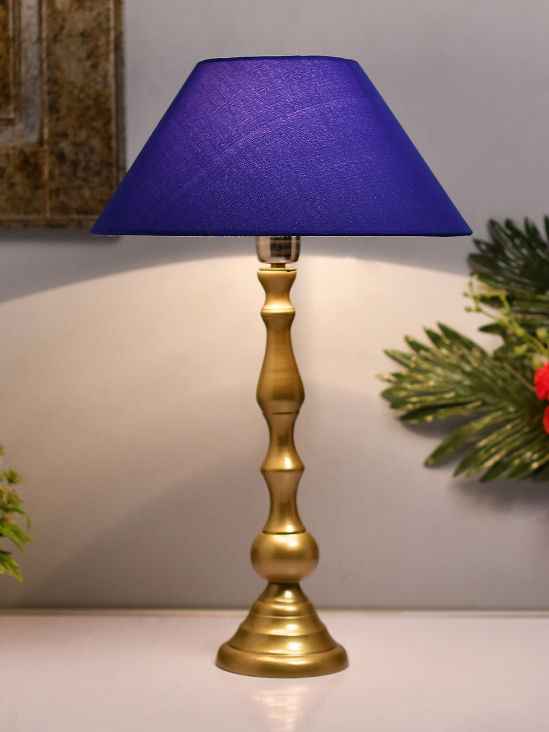 Homesake Gold-Toned & Navy Blue Solid Handcrafted Bedside Standard Lamp