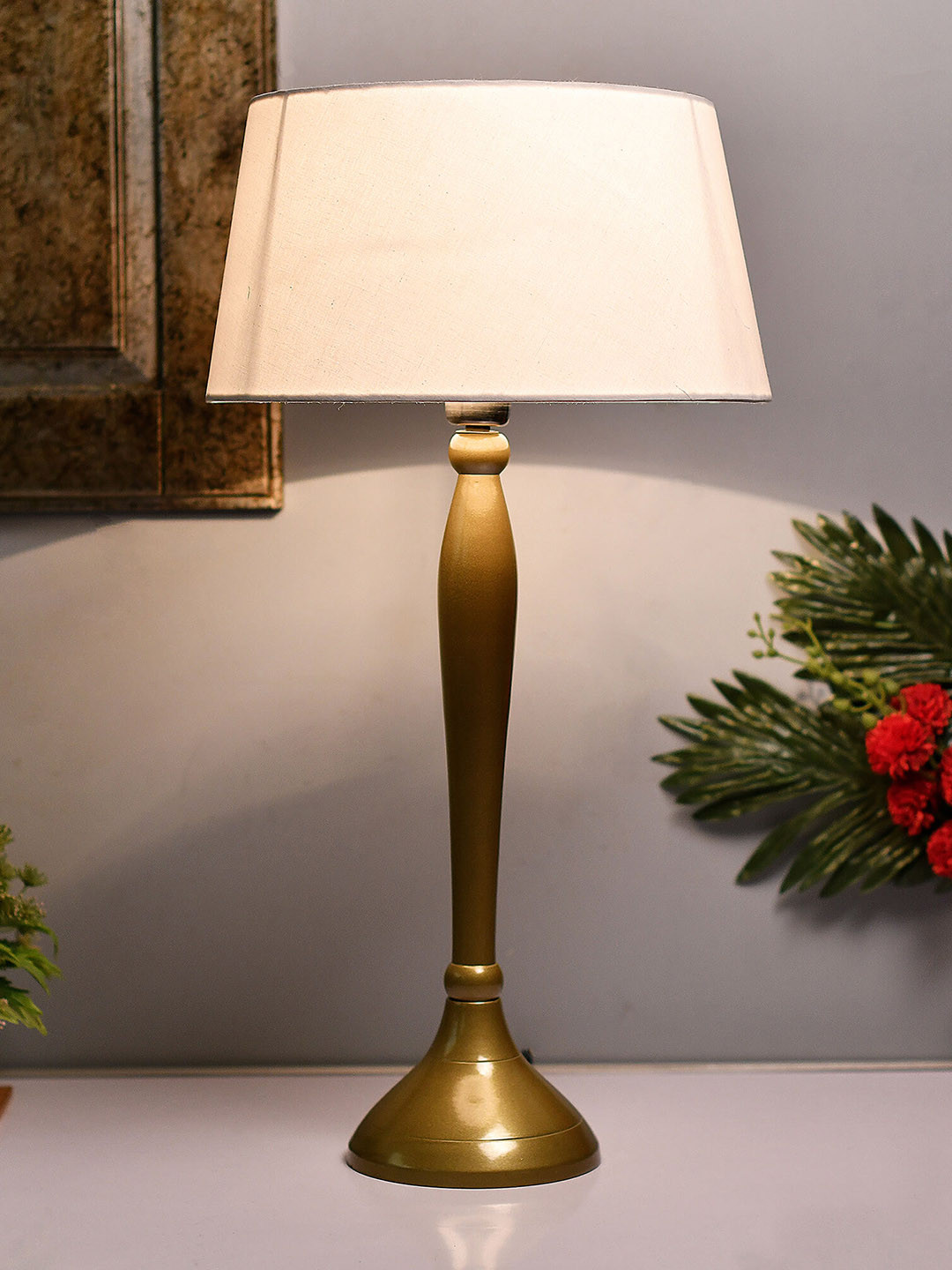 Homesake Gold-Toned & White Solid Handcrafted Royal Ovoid Bedside Standard Lamp