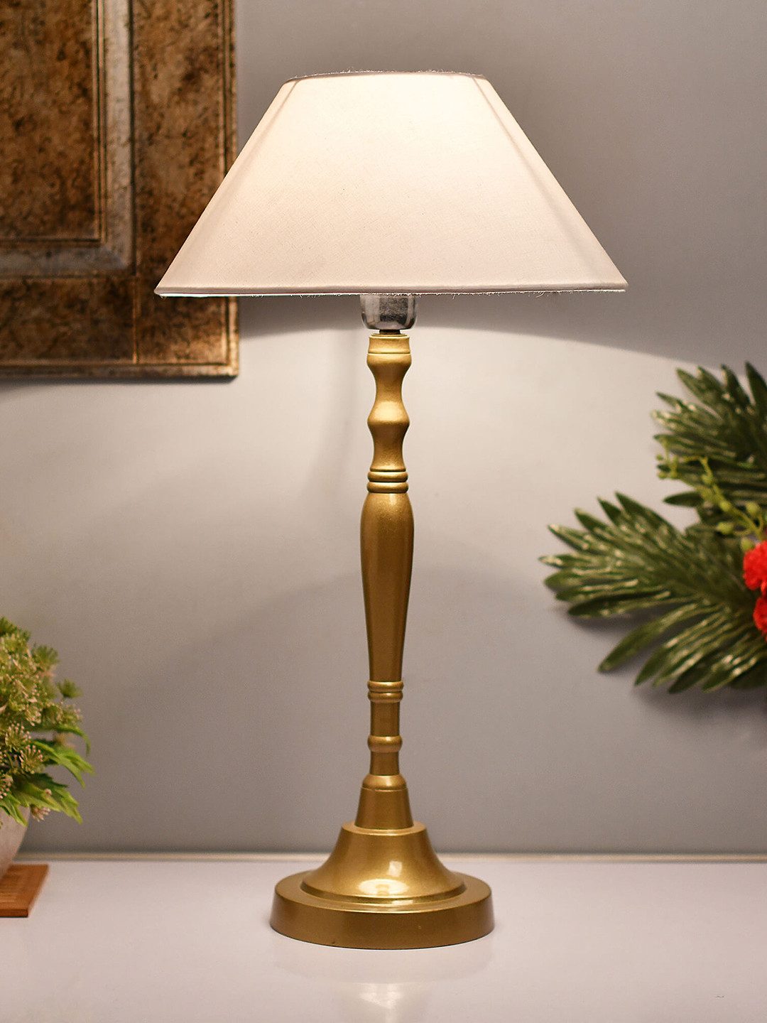 Homesake Gold-Toned & White Solid Handcrafted Bedside Standard Lamp