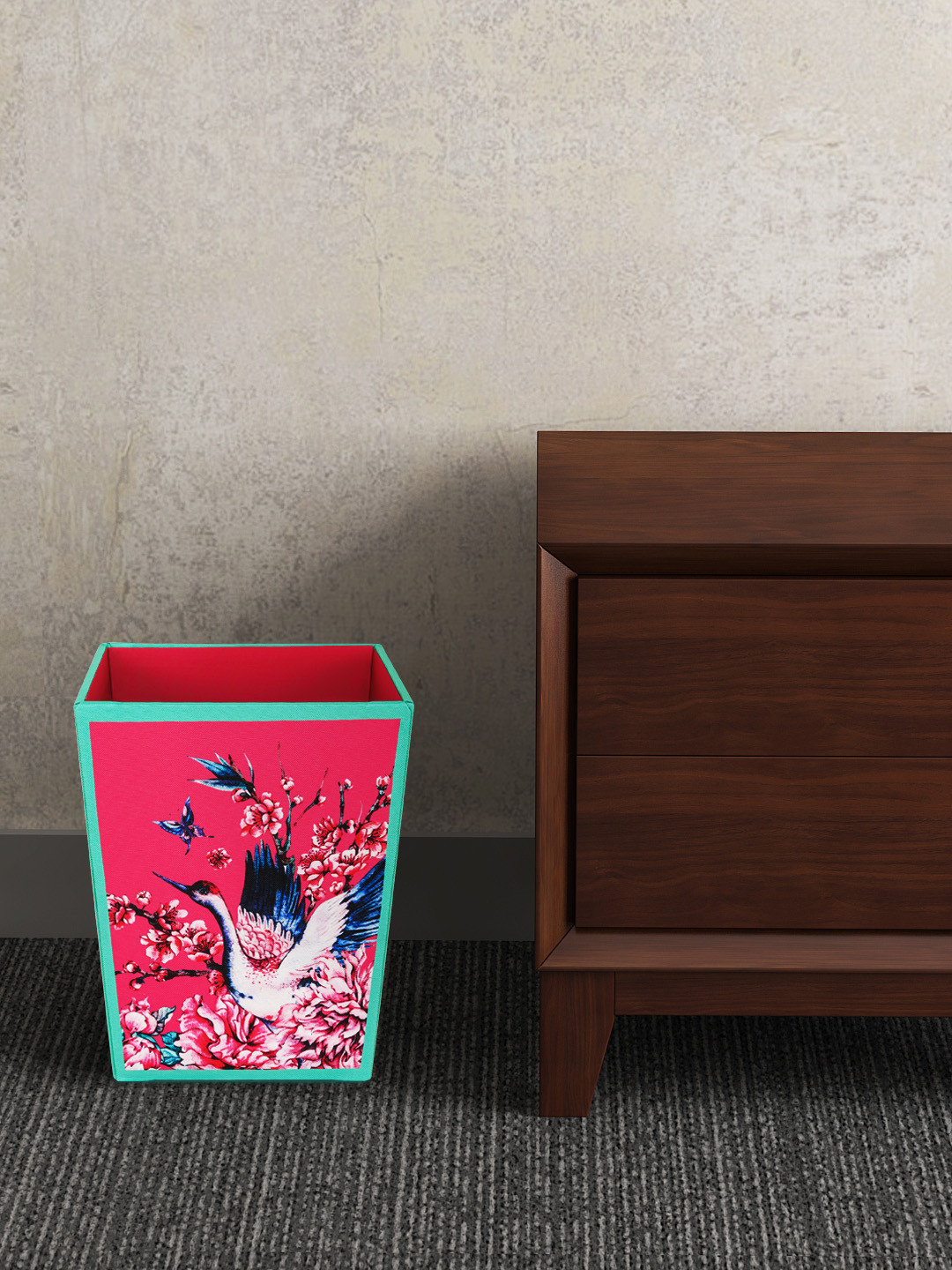 SEJ by Nisha Gupta Pink & Blue Printed Wooden Open Dry Bin