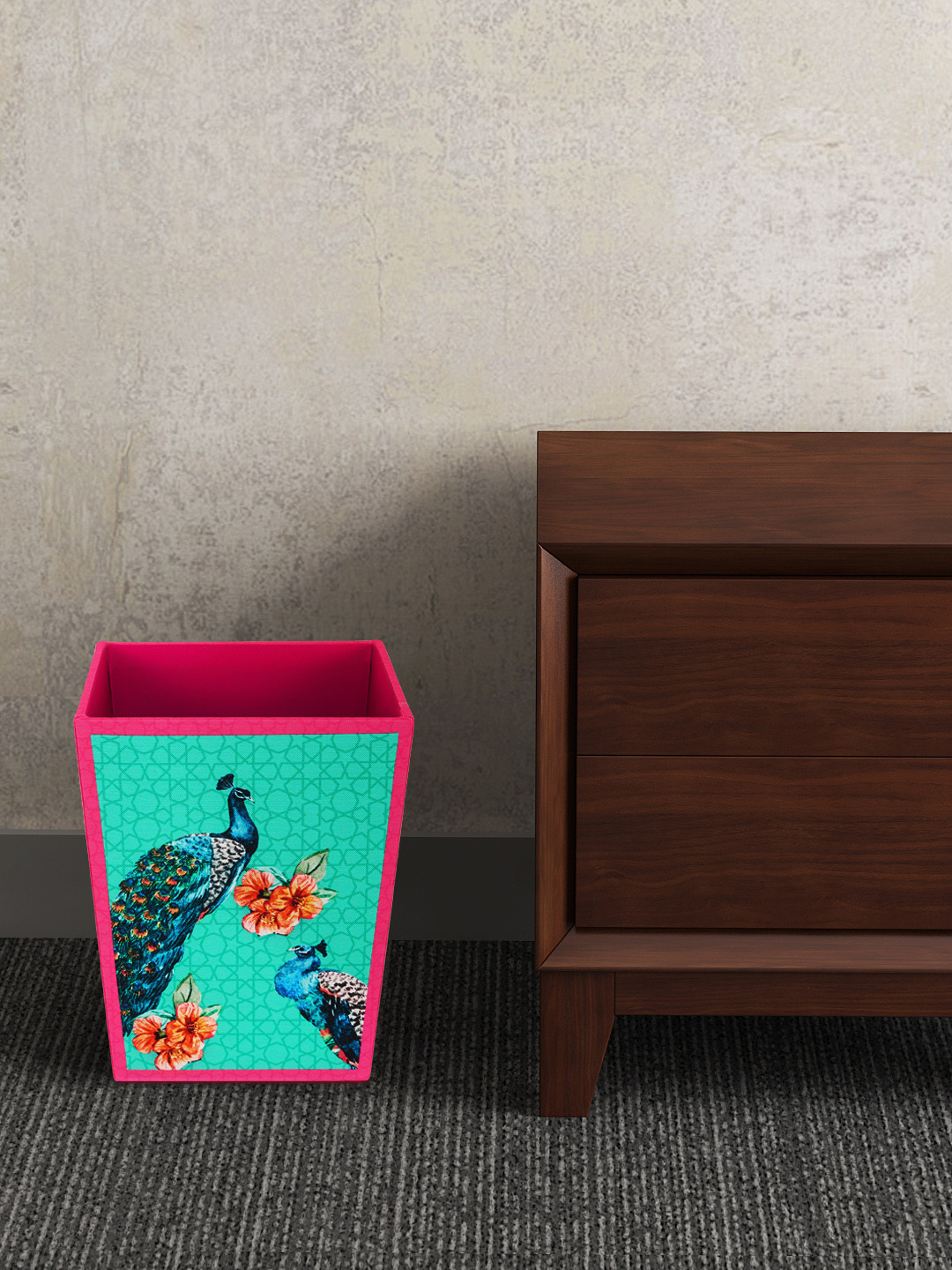 SEJ by Nisha Gupta Green & Blue Printed Wooden Open Dry Bin
