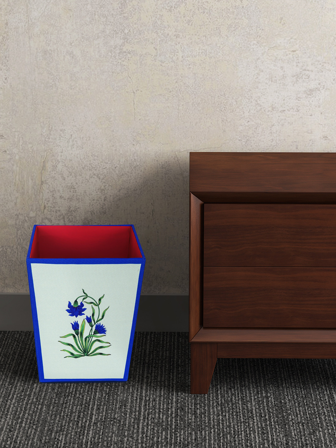 SEJ by Nisha Gupta Blue & Green Printed Wooden Open Dry Bin