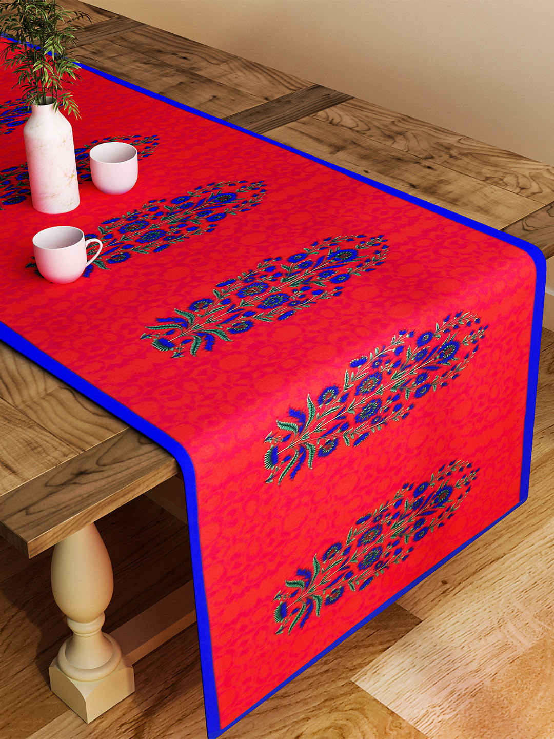 SEJ by Nisha Gupta Red & Blue Printed Table Runner