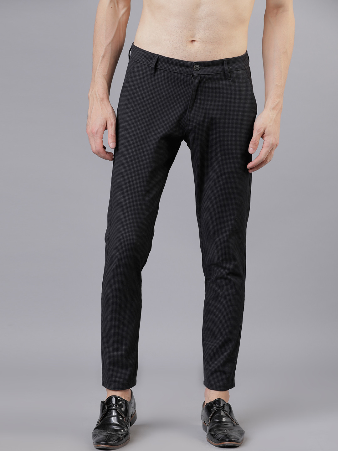 HIGHLANDER Men Black Slim Fit Checked Regular Trousers