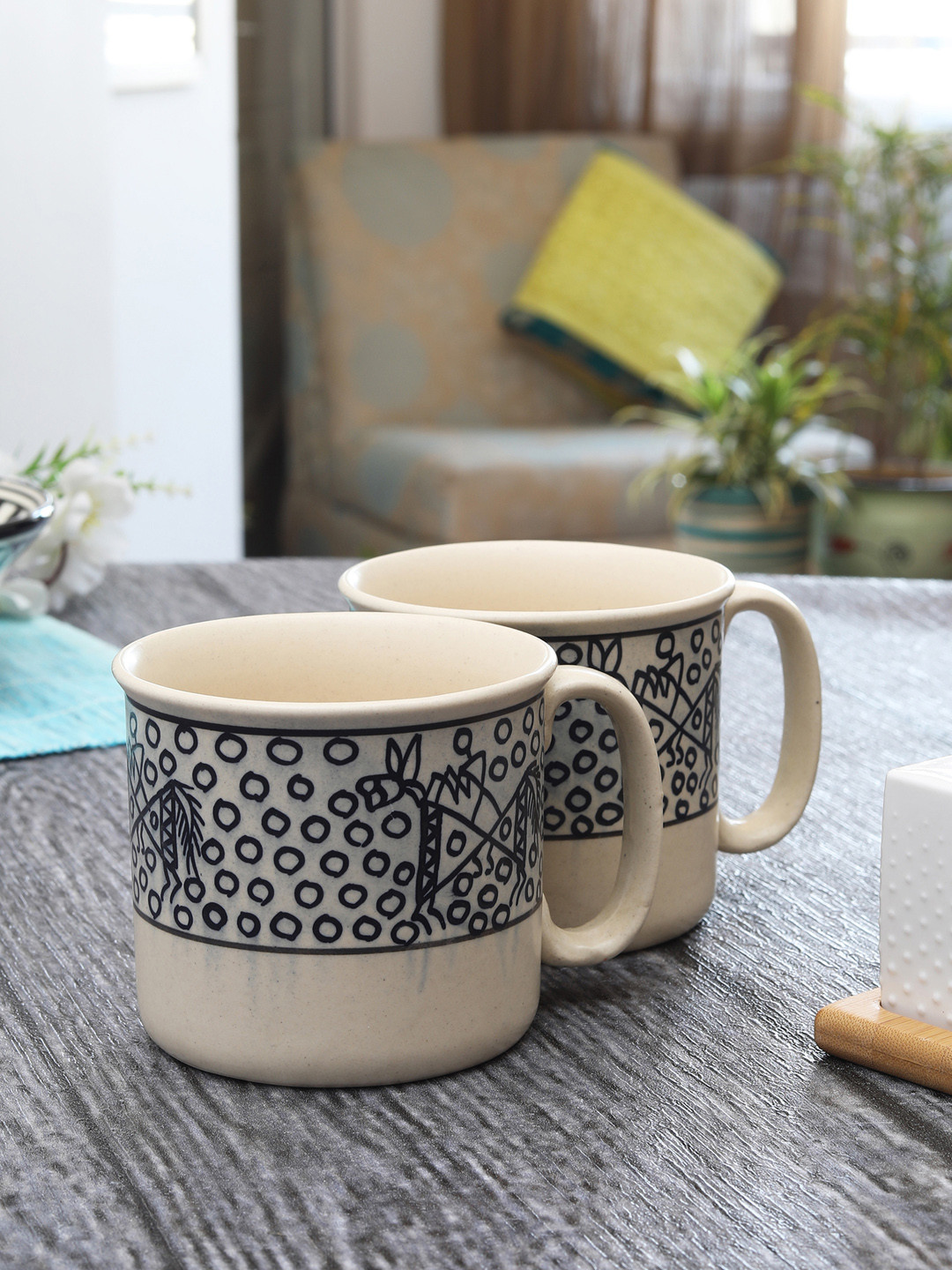 MIAH Decor Hexagon Irish Off White Geometric Ceramic Microwave Safe 2 Piece Mugs-300ml