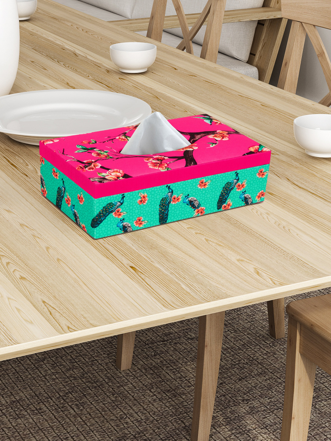 SEJ by Nisha Gupta Green & Pink Printed Tissue Holder