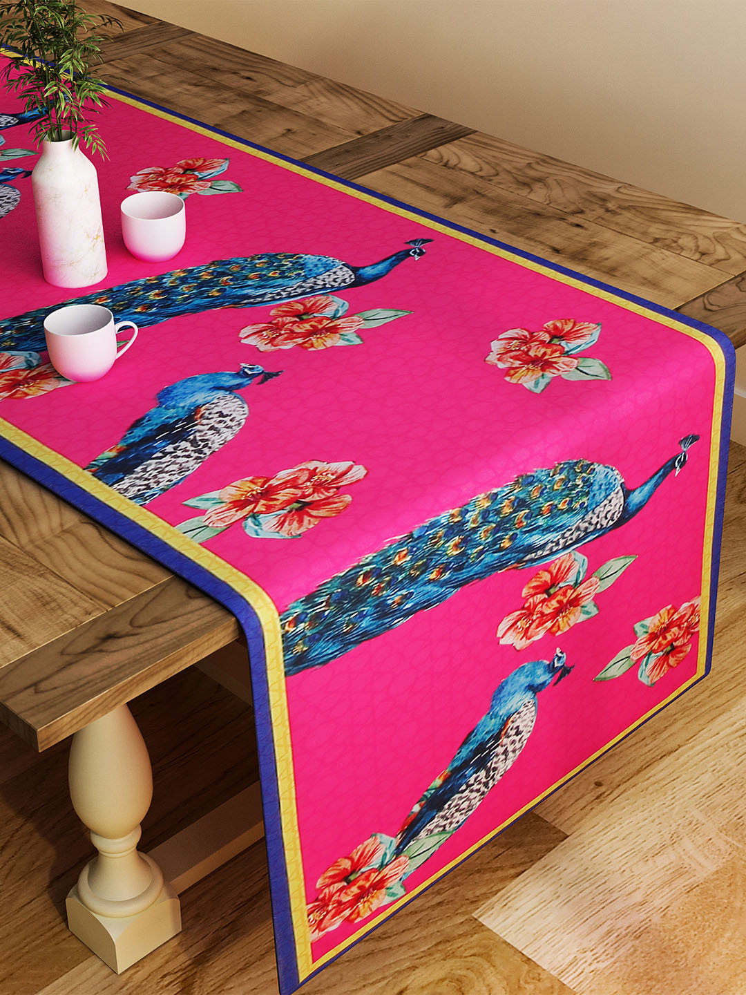 SEJ by Nisha Gupta Pink & Blue Printed Table Runner