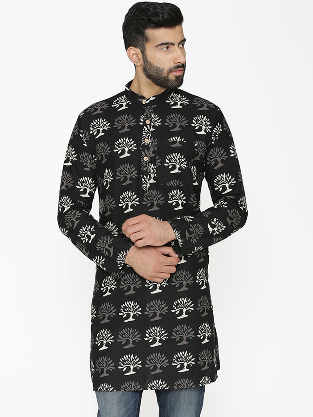 Wintage Men Black & Beige Printed Straight Kurta