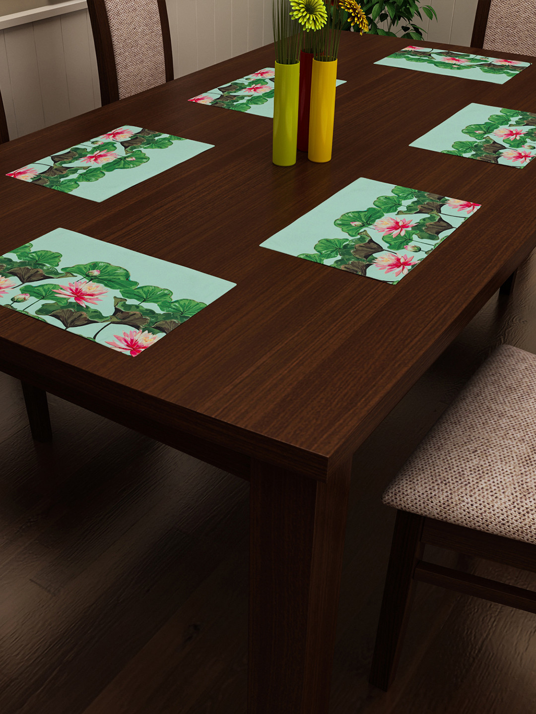 SEJ by Nisha Gupta Set of 6 Green & Blue Printed Table Placemats