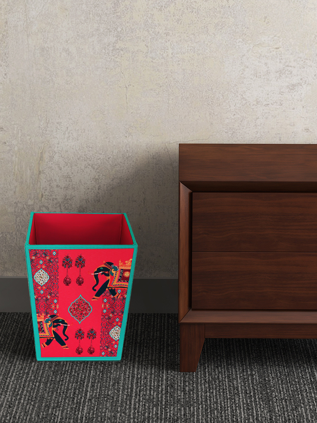 SEJ by Nisha Gupta Red & Blue Printed Wooden Open Dry Bin