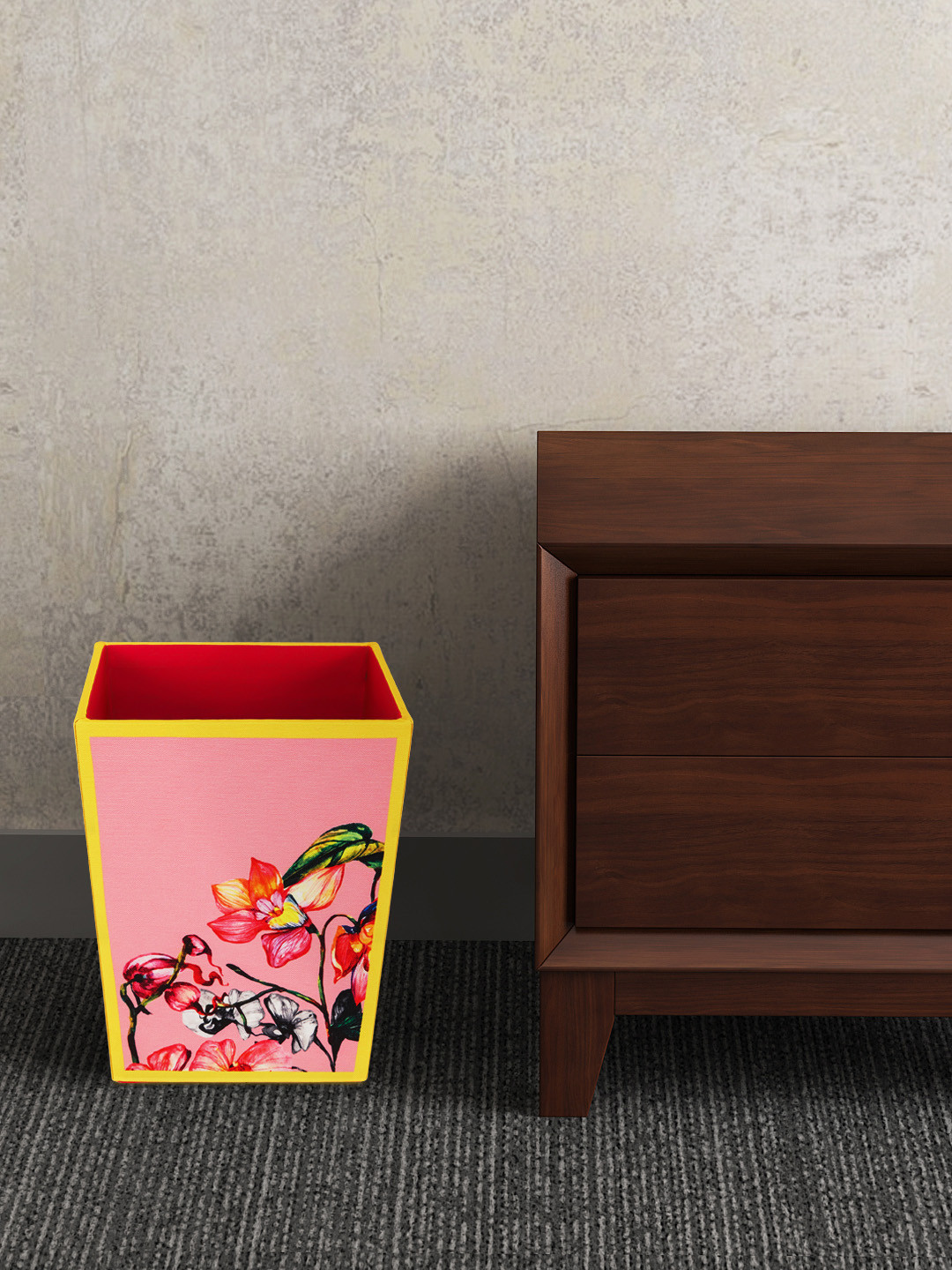 SEJ by Nisha Gupta Pink & Orange Printed Wooden Open Dry Bin