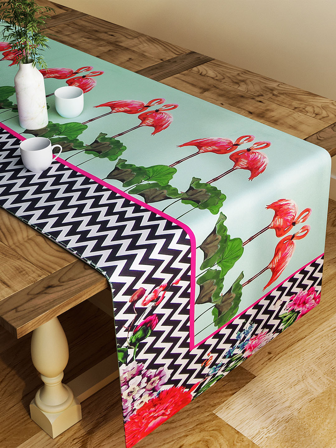 SEJ by Nisha Gupta Green Printed Table Runner