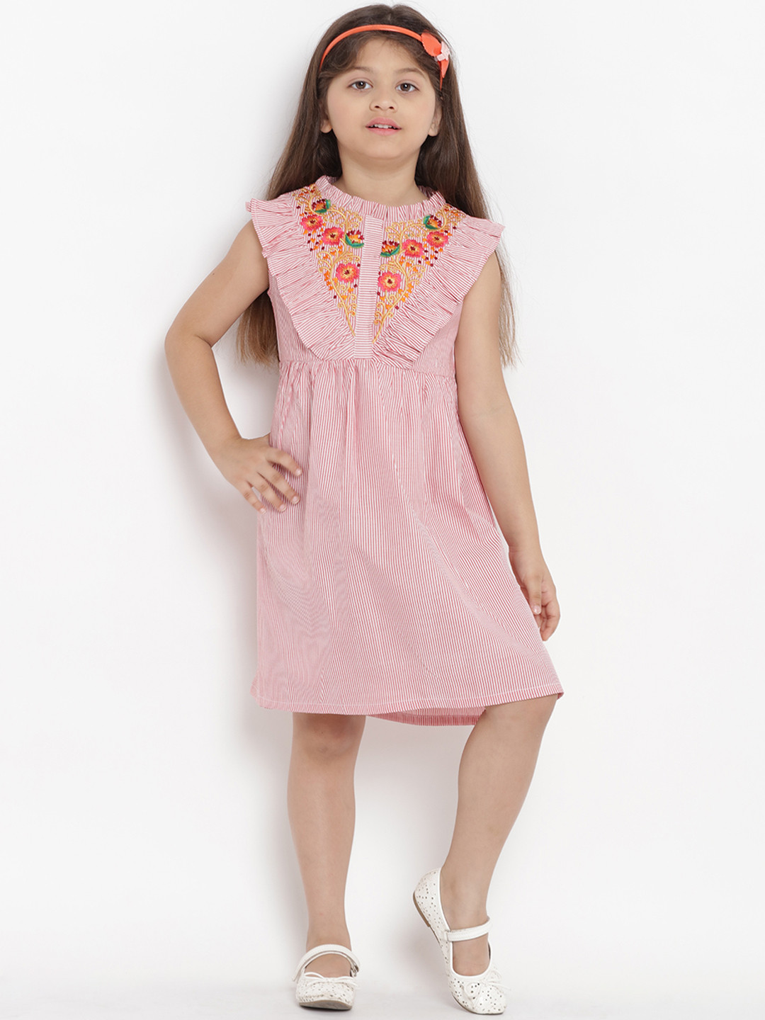 Bitiya by Bhama Girls Pink Striped A-Line Dress