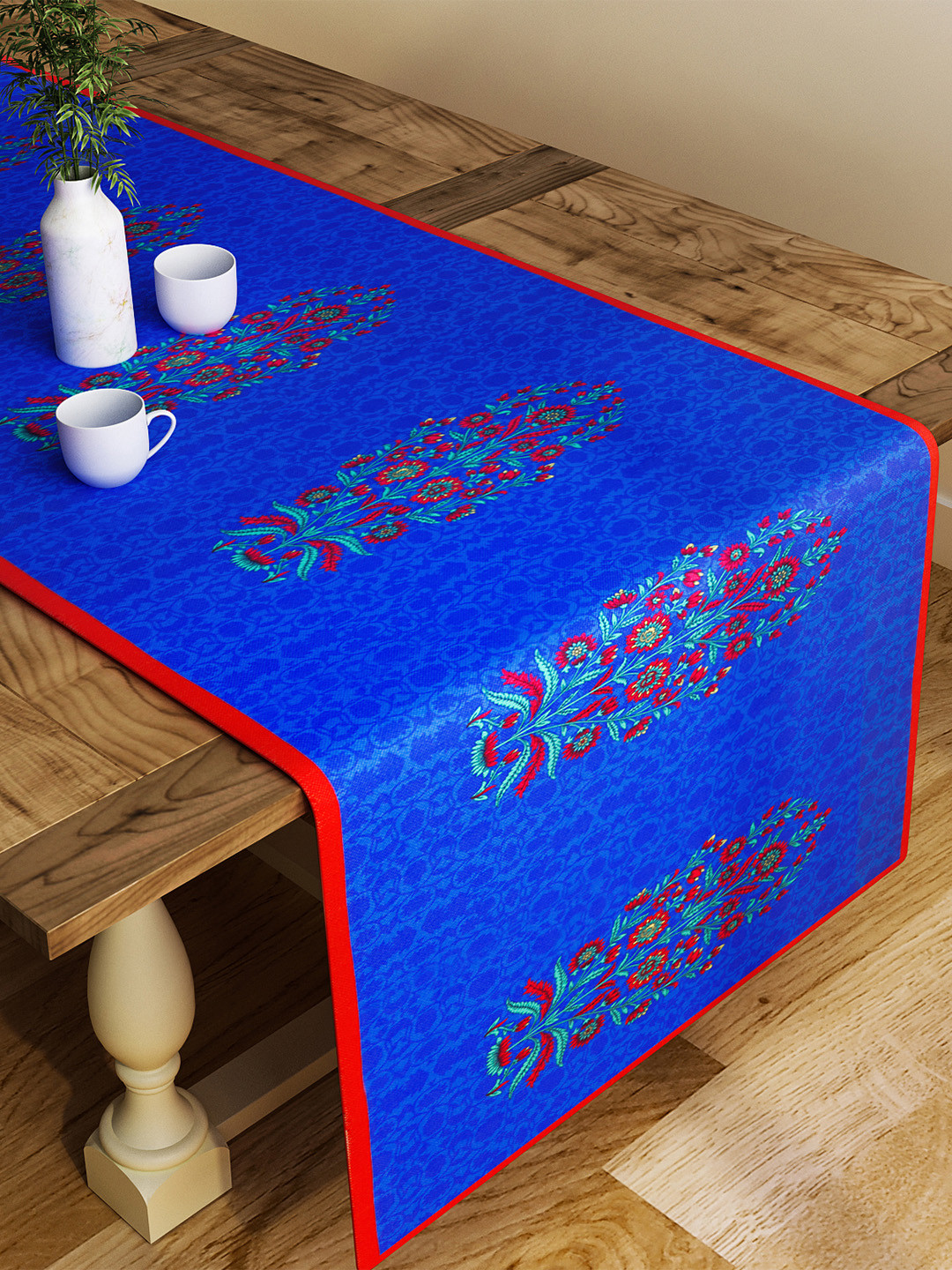 SEJ by Nisha Gupta Blue & Red Printed Table Runner