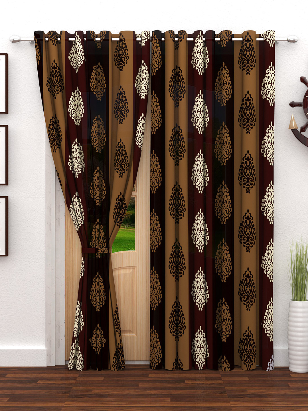 Story@home Brown & Maroon Set of 2 Nature Door Curtains