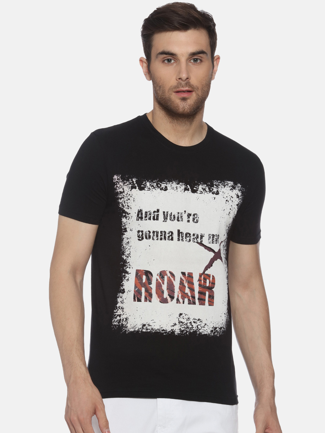YAK YAK Men Black Printed Round Neck Pure Cotton T-shirt