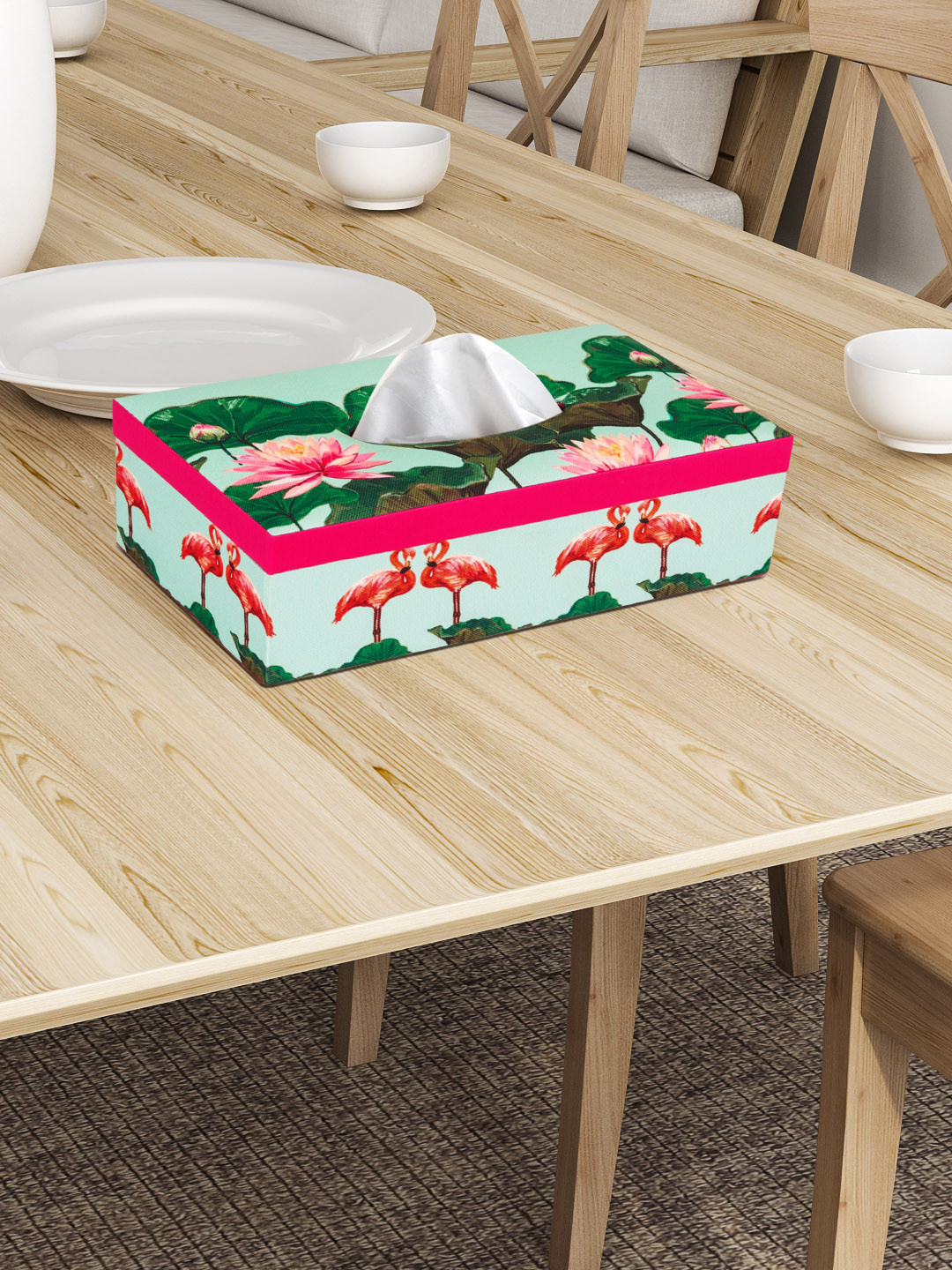 SEJ by Nisha Gupta Blue & Pink Printed Tissue Holder