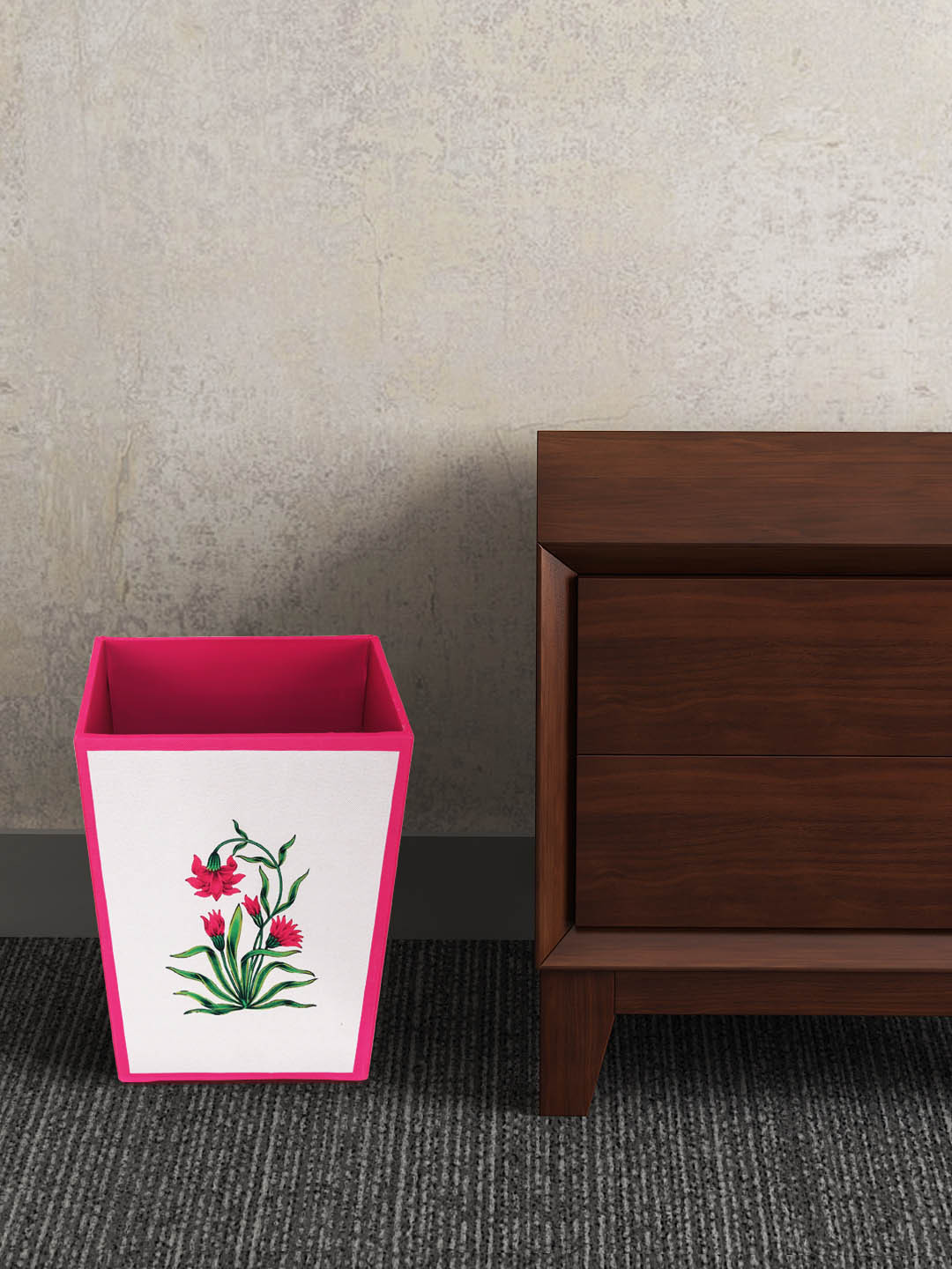 SEJ by Nisha Gupta Pink & Green Printed Wooden Open Dry Bin