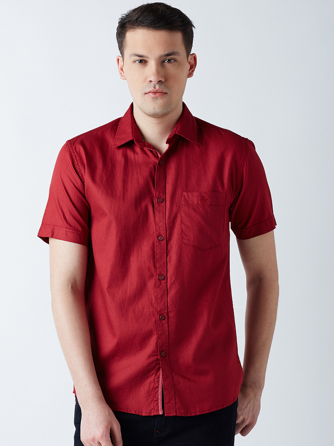 Crimsoune Club Men Red Slim Fit Solid Casual Shirt
