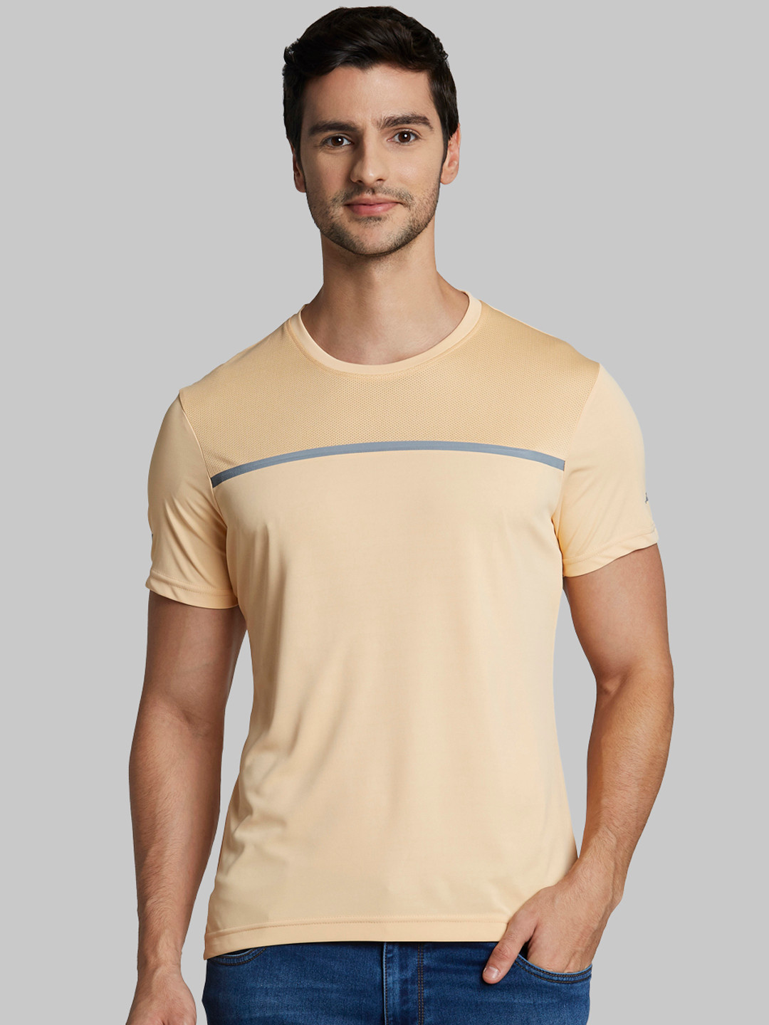 Parx Men Peach-Coloured Solid Round Neck T-shirt