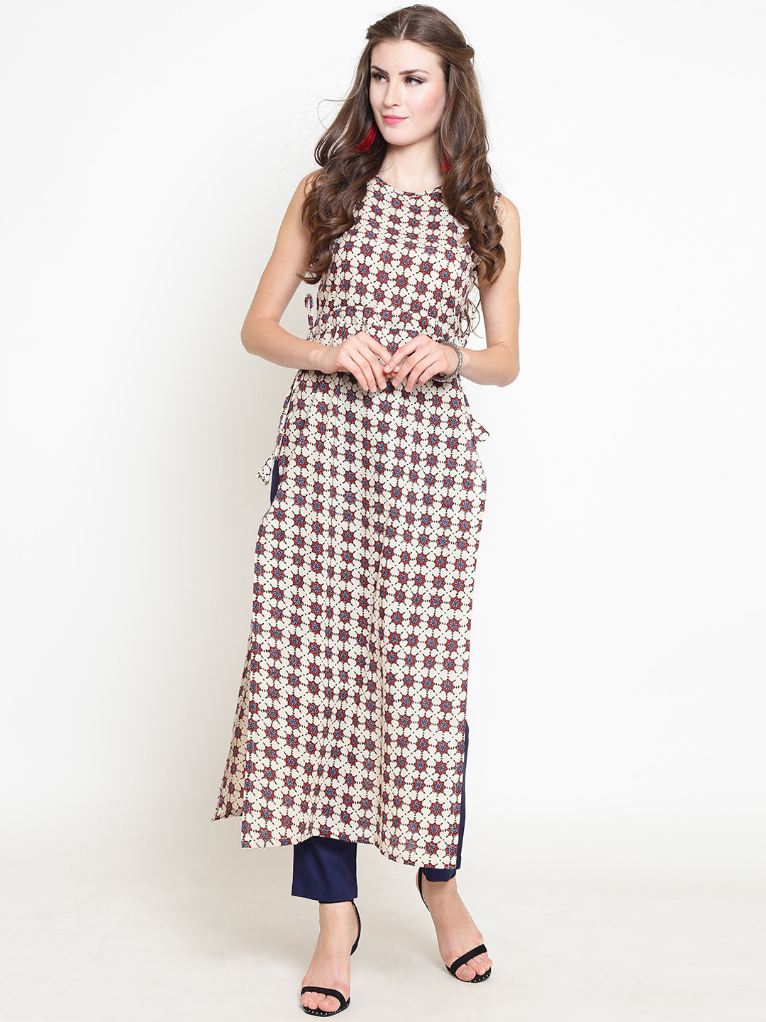 Sera Women Off-White & Maroon Printed Kurta with Palazzos
