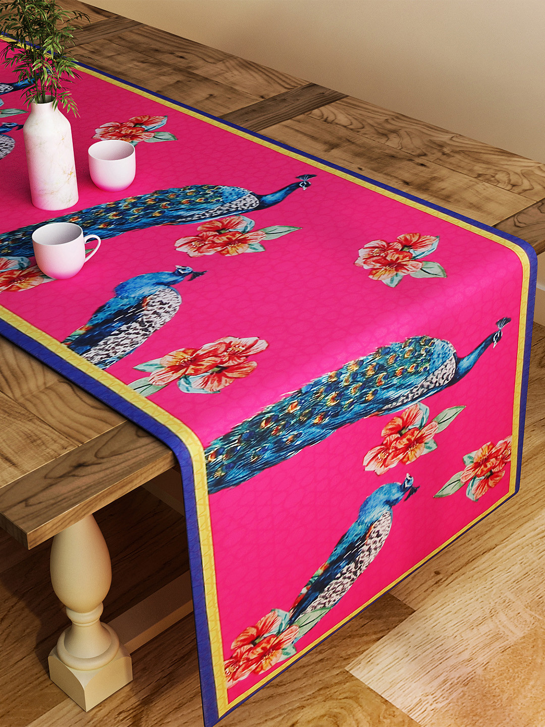 SEJ by Nisha Gupta Pink & Blue Printed Table Runner