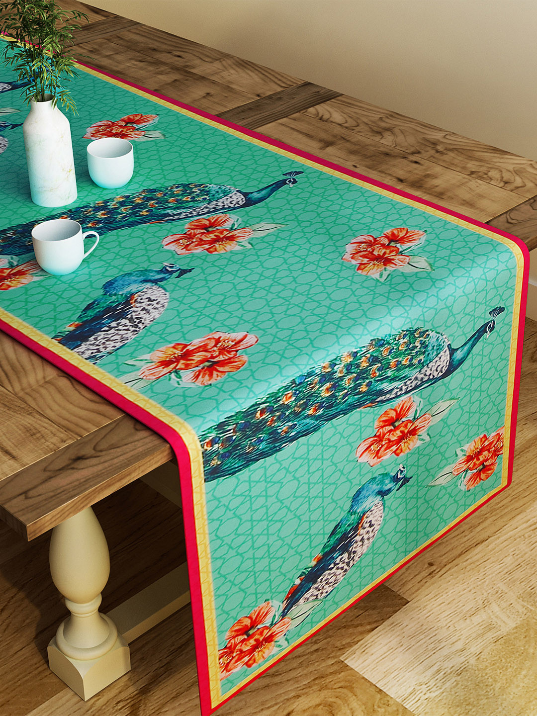 SEJ by Nisha Gupta Green & Orange Printed Table Runner