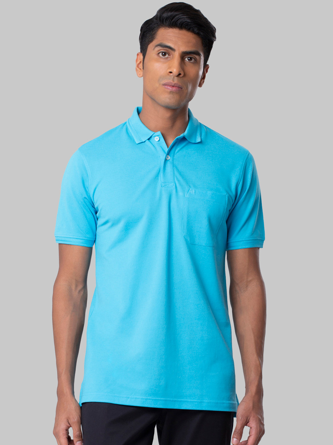 Raymond Men Blue Solid Polo Collar T-shirt