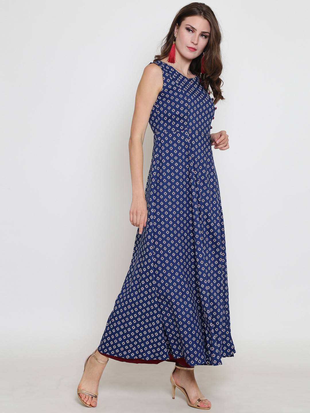 Sera Women Navy Blue & White Printed Kurta with Palazzos