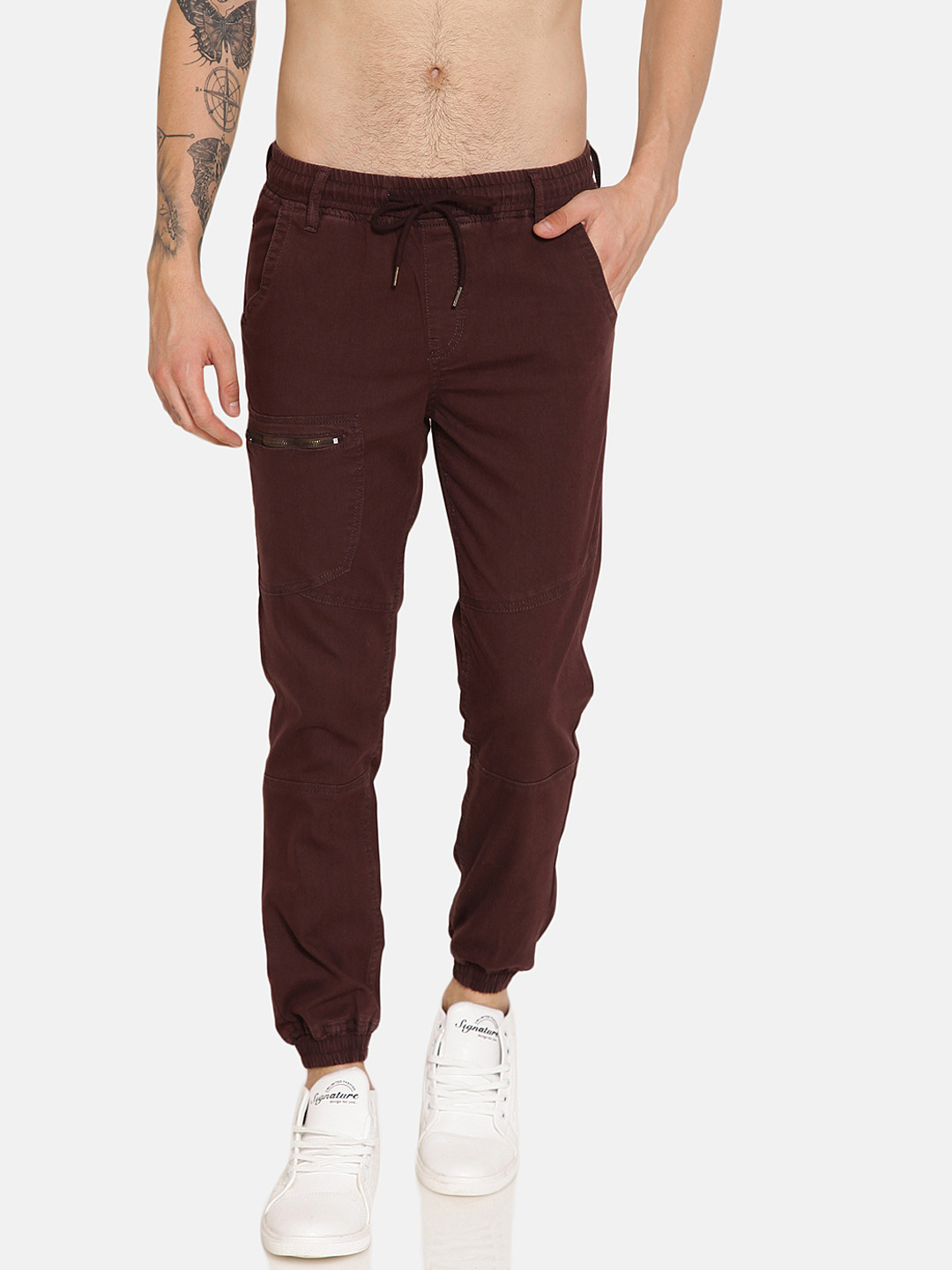 IVOC Men Maroon Jogger Mid-Rise Clean Look Jeans
