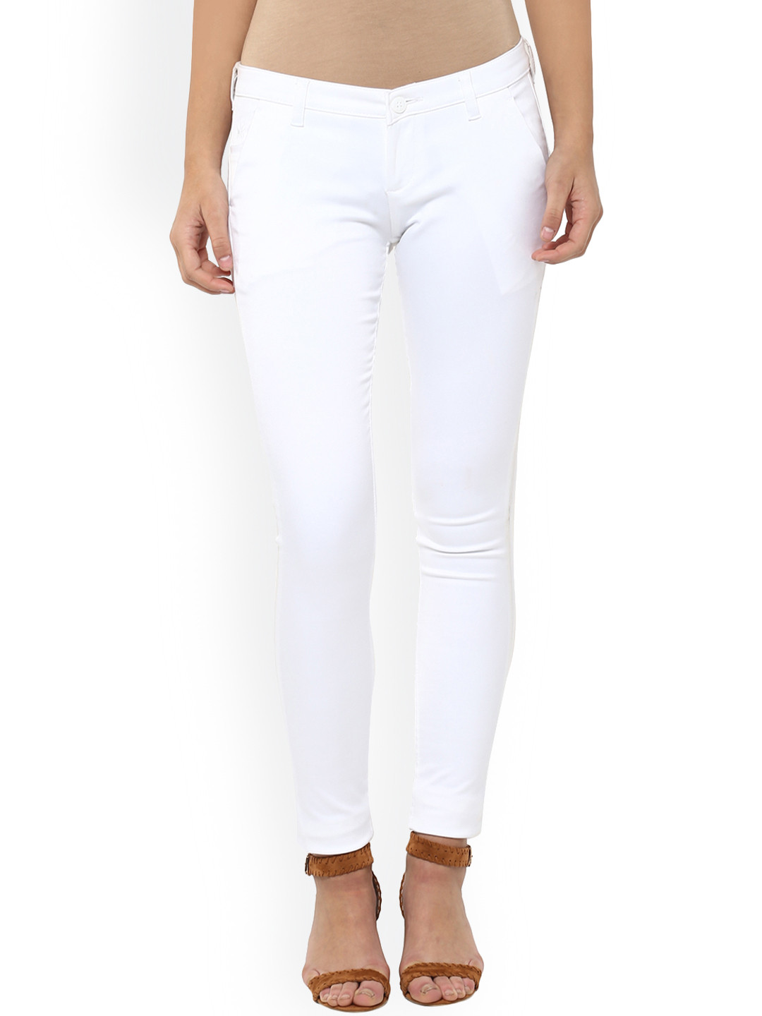 Crimsoune Club Women White Slim Fit Solid Regular Trousers