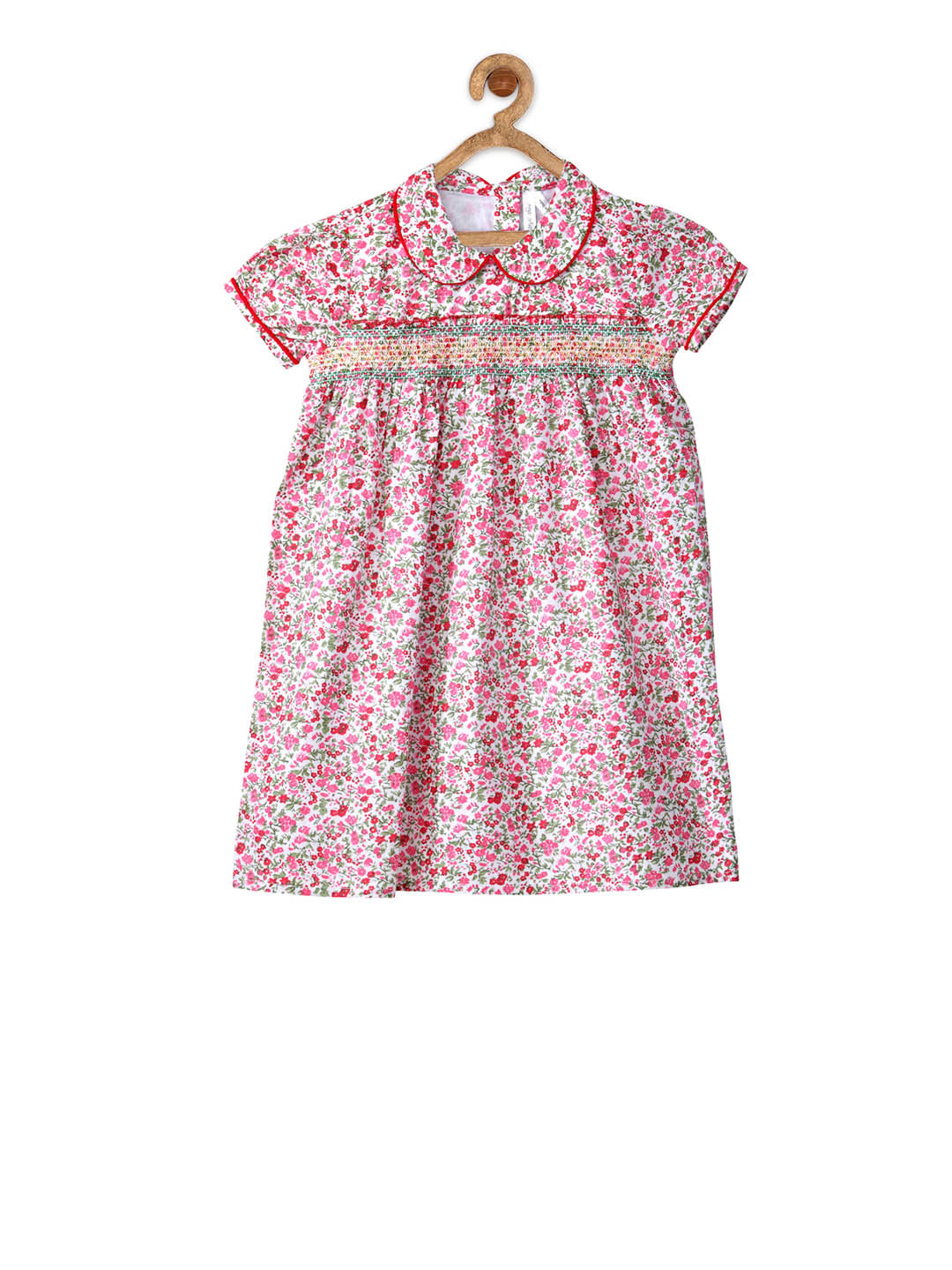 StyleStone Girls White & Pink Floral Printed Shirt Dress