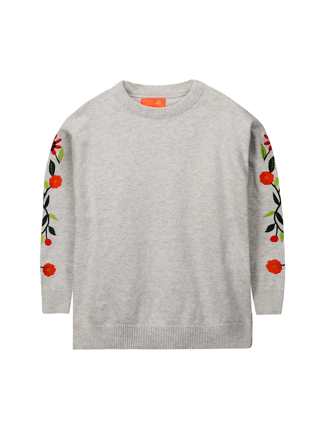 Cherry Crumble Girls Grey Printed Sweater