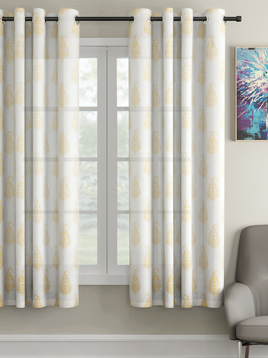 Soumya White & Yellow Single Window Curtain