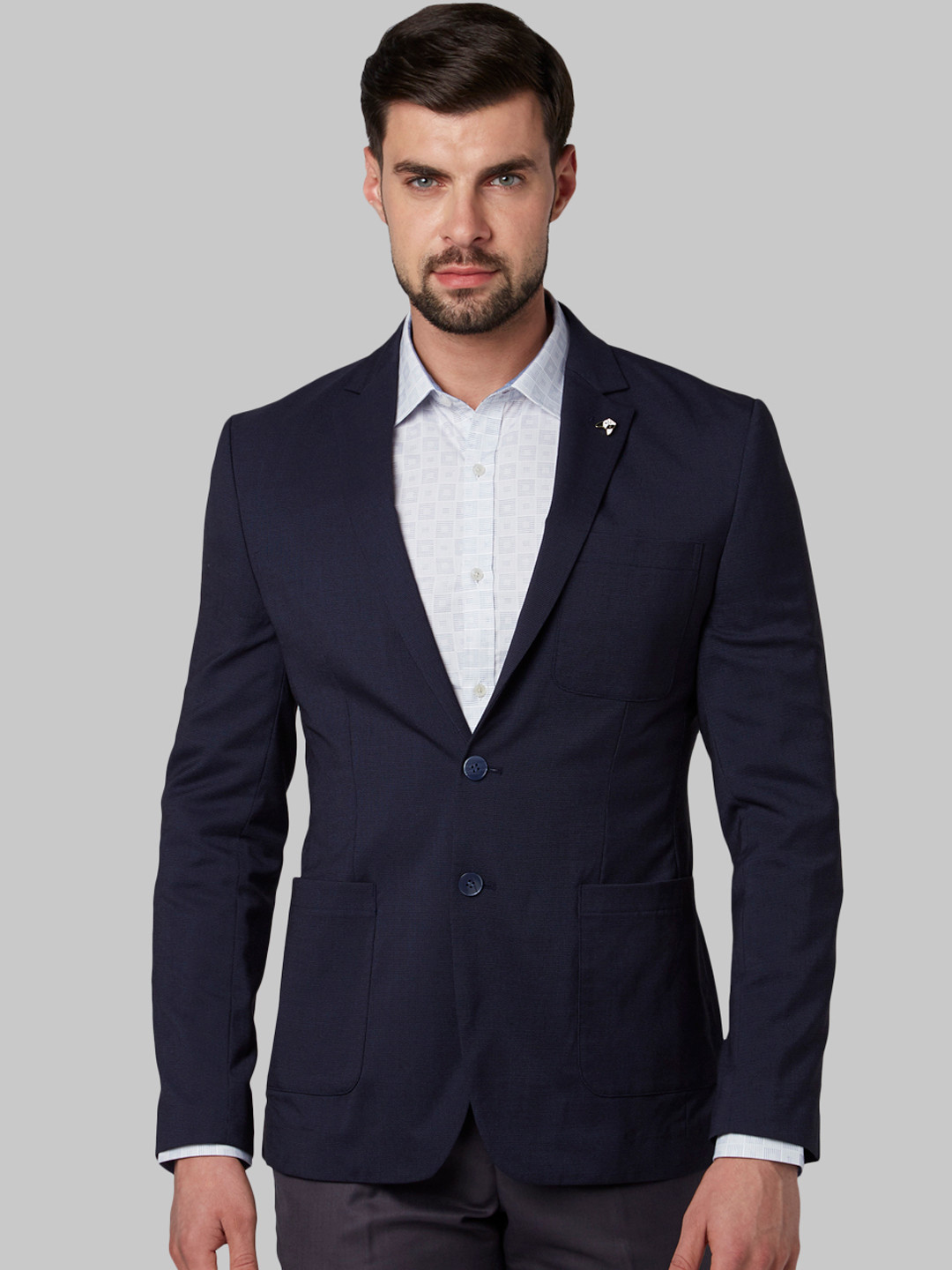 Park Avenue Men Blue Solid Super Slim-Fit Single-Breasted Blazer