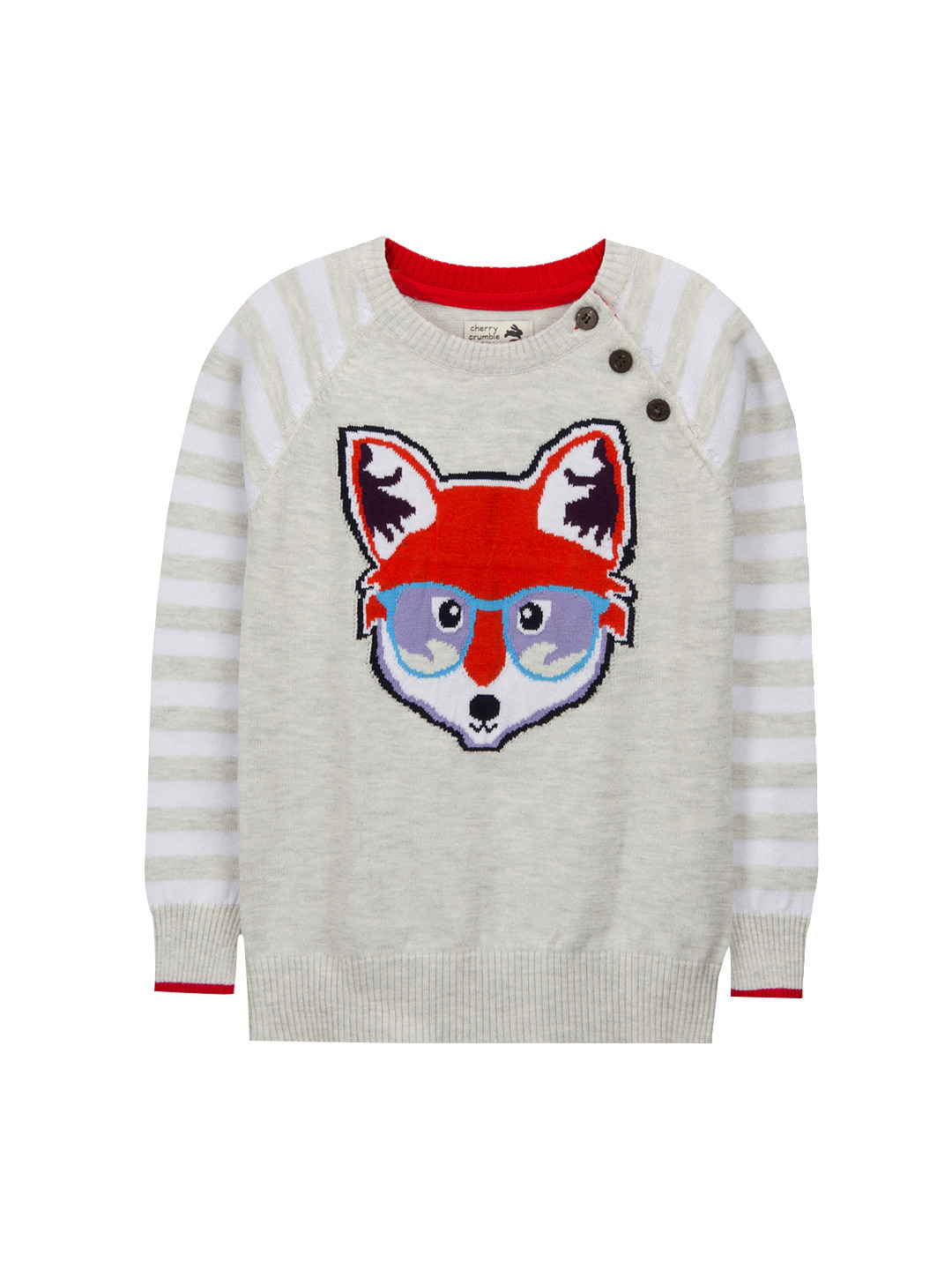 Cherry Crumble Girls Grey Melange Self-Design Sweater