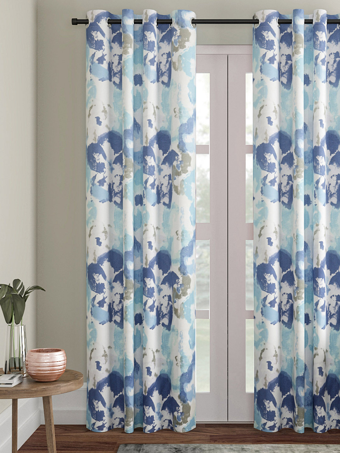 Soumya Blue & White Single Door Curtain